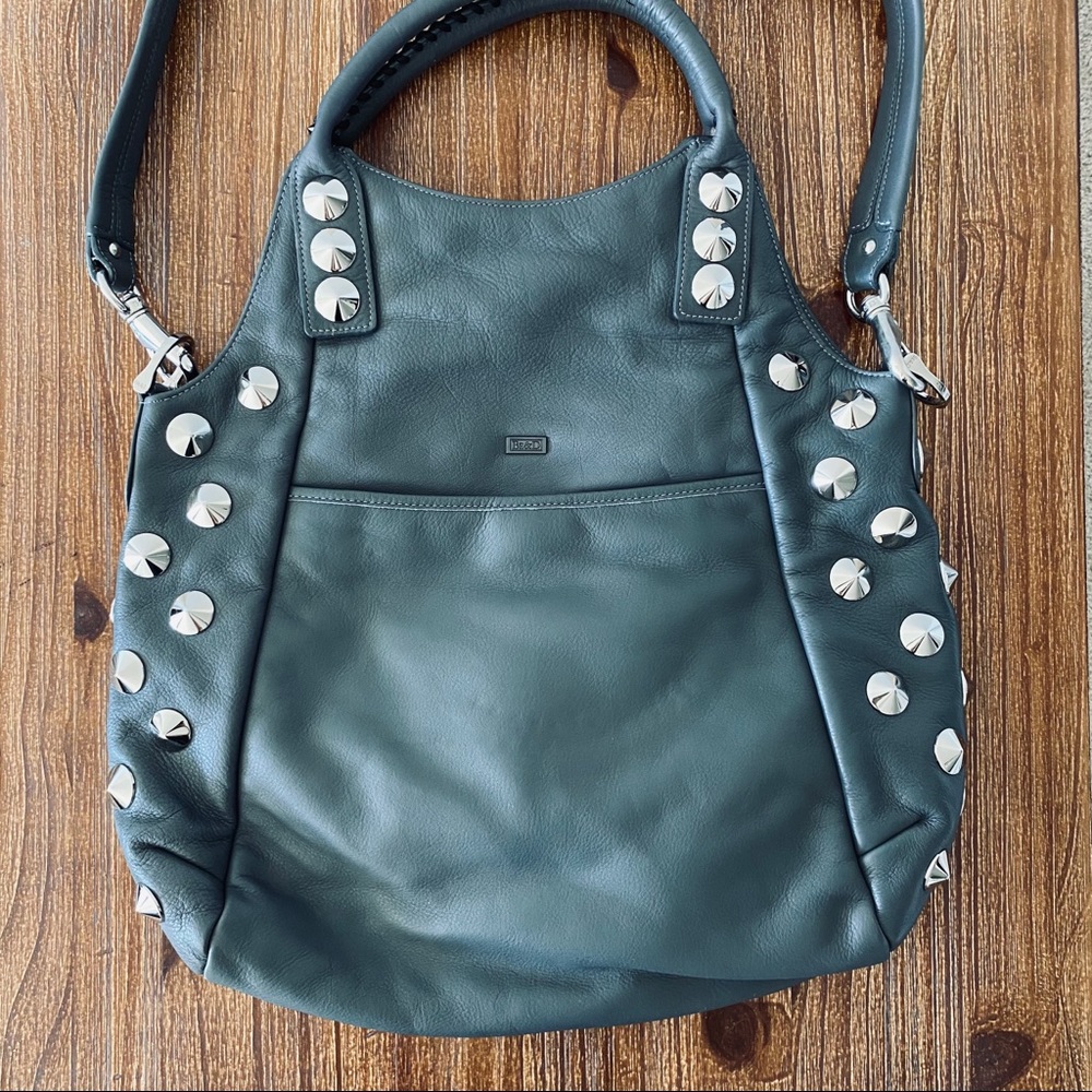 Be&D Italian Studded Convertible Grey Leather Hobo